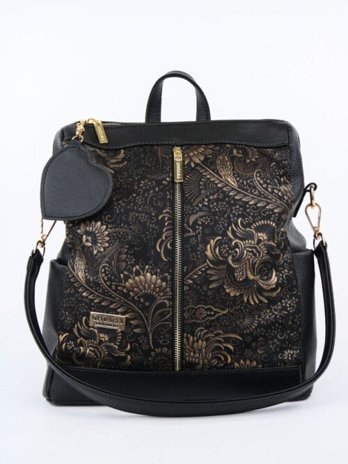 Plecak Chiara Anatol Czarny z Kwiatami E687