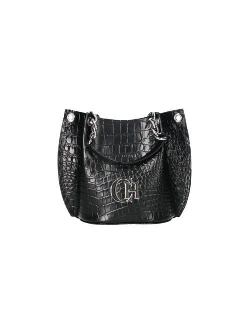 Torebka Chiara Nesca Czarny Croko Skóra Naturalna Srebrne Okucia