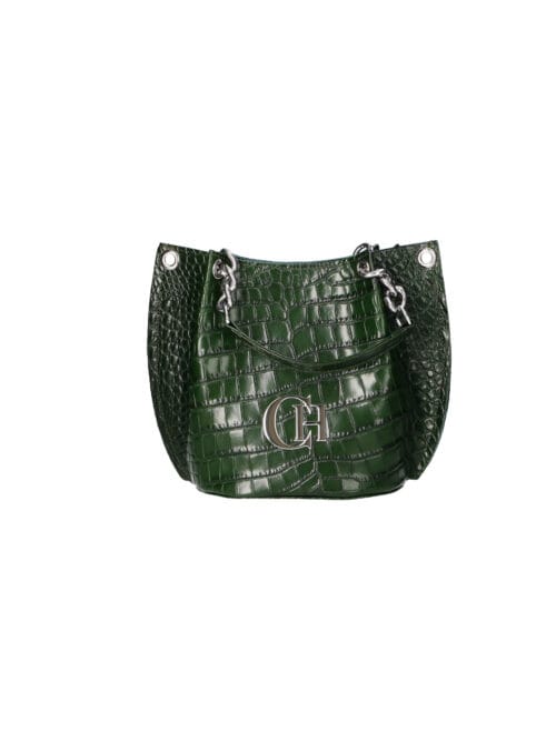 Torebka Chiara Nesca Zielony Croko Skóra Naturalna Srebrne Okucia
