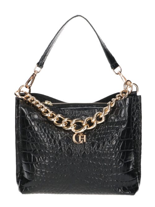 Torebka SABA - Czarna Skóra Croco