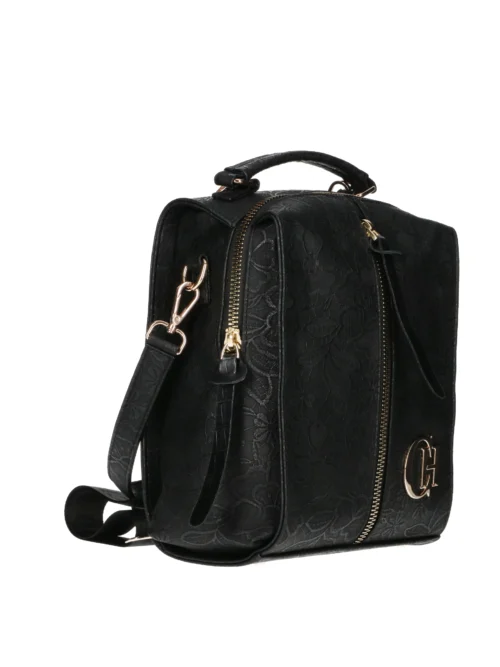 Plecak Chiara Fedele – Czarny z Tłoczonymi Kwiatami