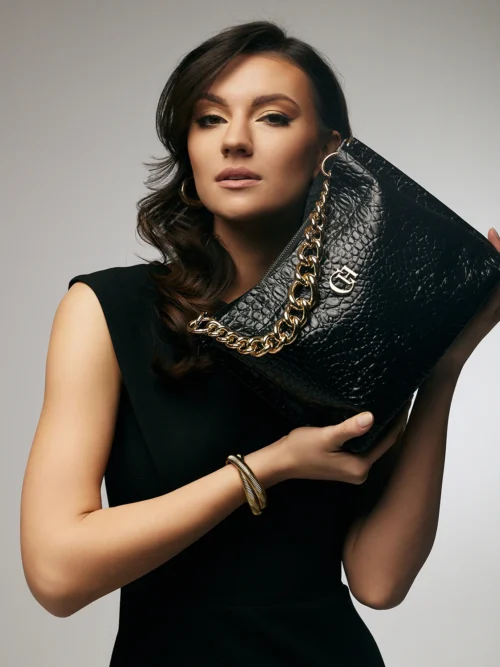 Torebka SABA - Czarna Skóra Croco