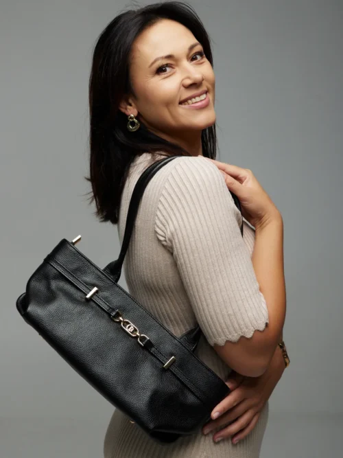 Torebka Chiara Bella Czarna - Skóra Naturalna Groszkowa