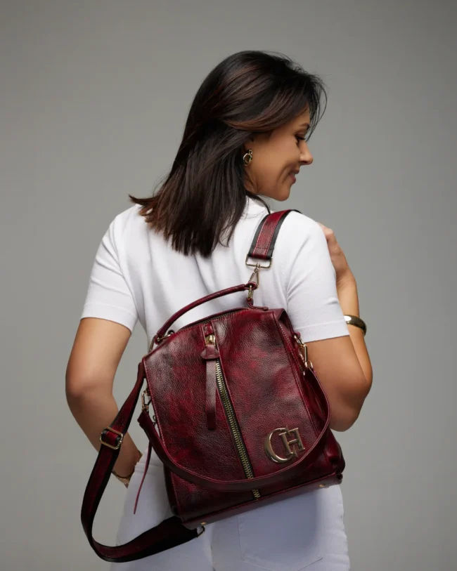 Plecak Chiara Fedele Bordo Skóra Naturalna Duże Logo