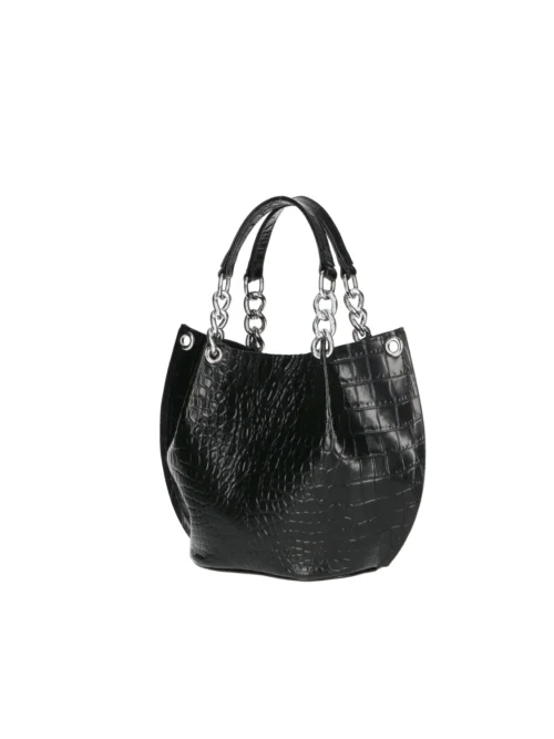 Torebka Chiara Nesca Czarna Croko Skóra Naturalna Srebrne Okucia (Bez Logo)