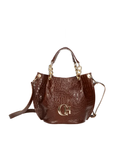 Torebka Listonoszka NESCA - Skóra Naturalna, Brąz Croco