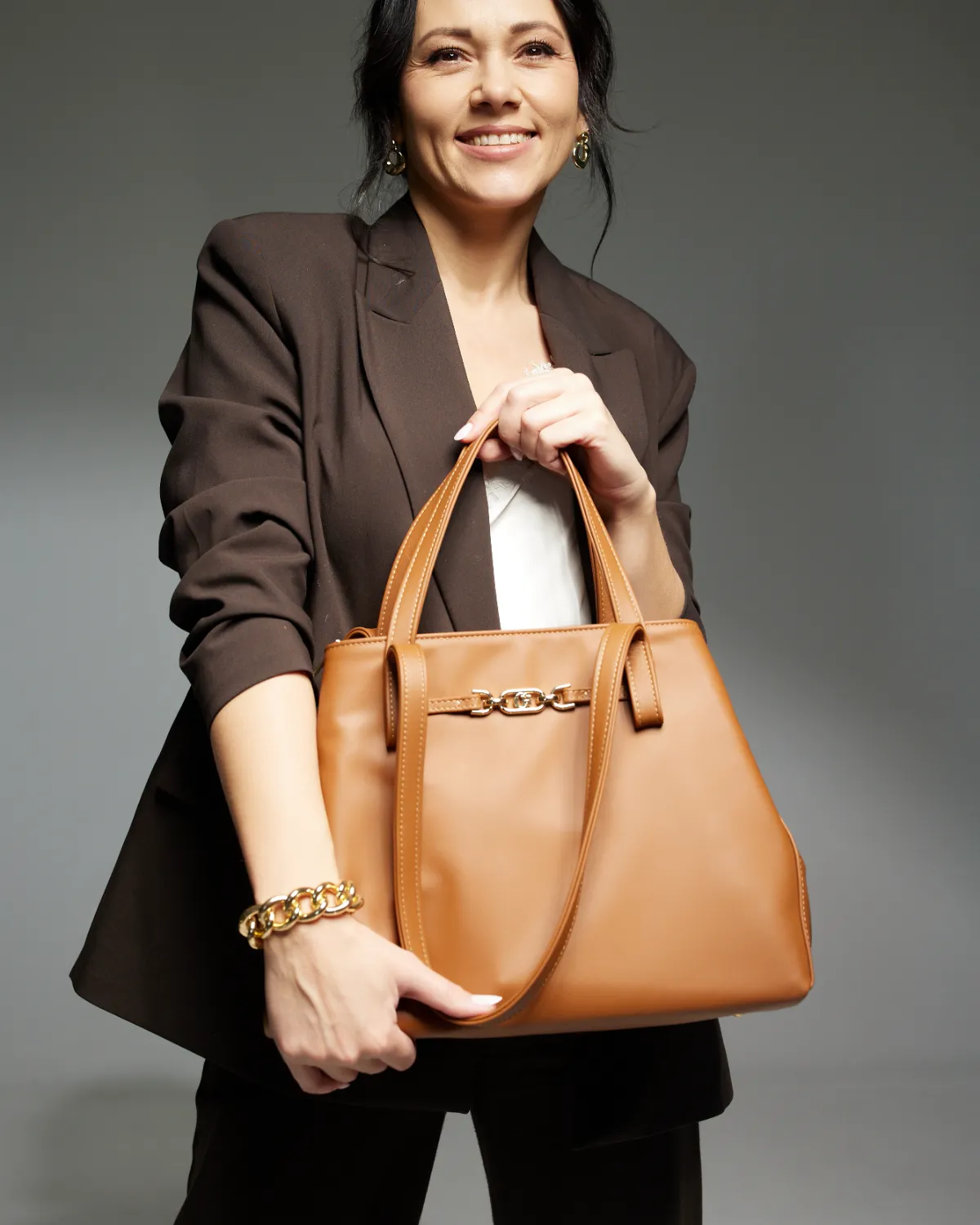 Torebka "Mery" - Skóra Naturalna Gładka, Brąz Naturalny