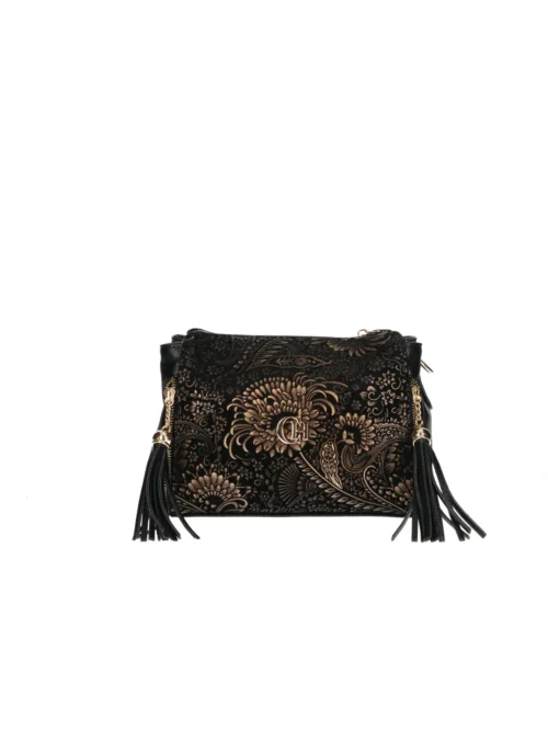 Torebka ZARINA Czarna w Złote Kwiaty